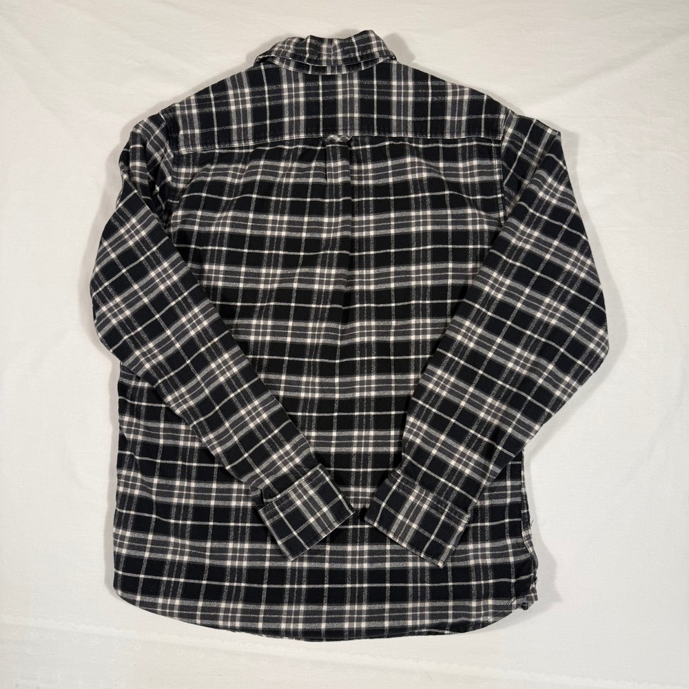 Jachs NY Mens Black White Plaid Thick Cotton Flannel Shirt Long Sleeve Button Up - Picture 10 of 16